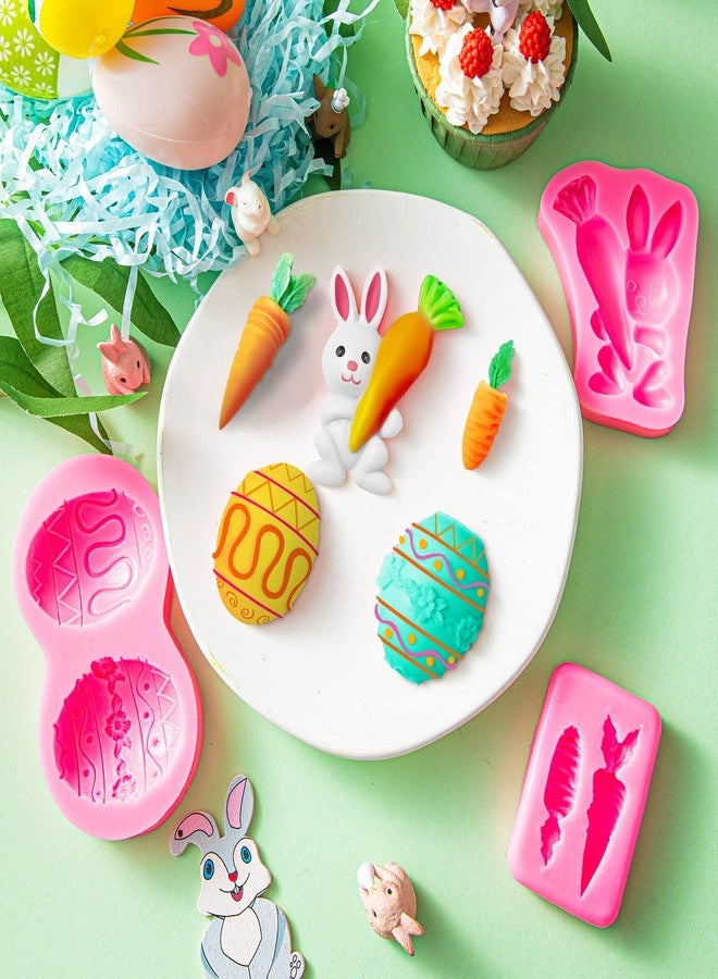 KVCSYAW 3 قوالب سيليكون لعجينة الفوندان لعيد الفصح، قوالب بيض وأرانب وآذان أرنب وجزر وشوكولاتة وحلوى، أدوات خبز يدوية لتزيين الكب كيك في حفلات الزفاف - Image 2