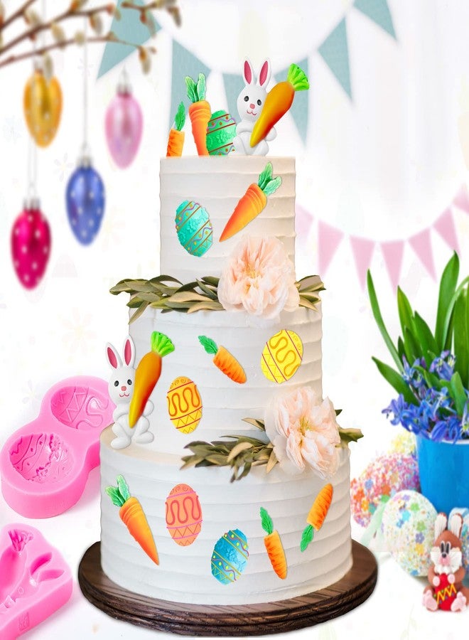 KVCSYAW 3 قوالب سيليكون لعجينة الفوندان لعيد الفصح، قوالب بيض وأرانب وآذان أرنب وجزر وشوكولاتة وحلوى، أدوات خبز يدوية لتزيين الكب كيك في حفلات الزفاف - Image 4