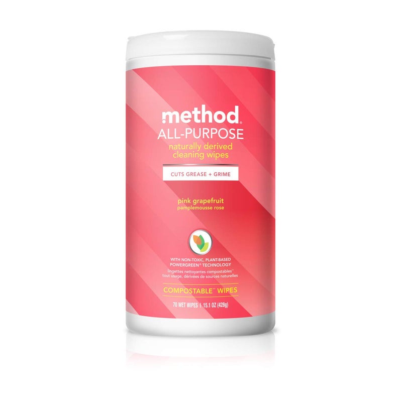 Method All-Purpose Cleaning Wipes, Pink Grapefruit, Multi-Surface, Compostable, 70 Count (Pack of 1) - Image 1