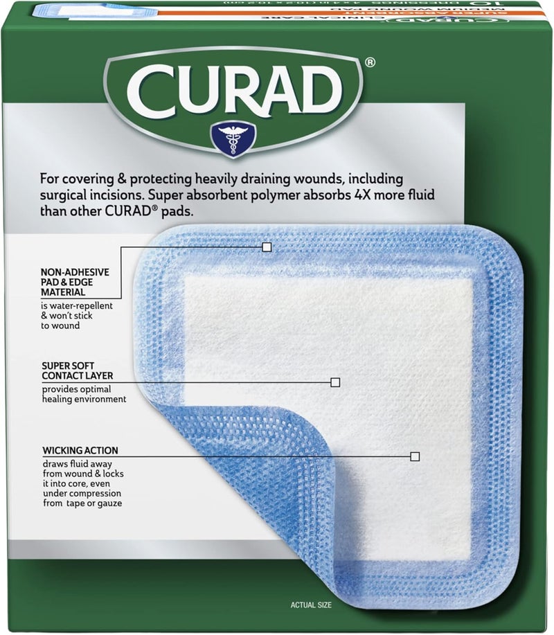 Curad Super Absorbent Wound Pad Medium 4 x 4 10 Count - Image 2