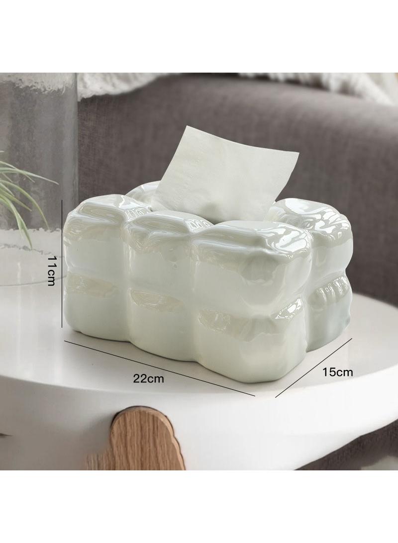 Y&D Ceramic Cube Cream Living Room Coffee Table Tissue Box Dining Room Desktop Household Advanced Creative Ornaments Light Luxury Style-White  - Image 4