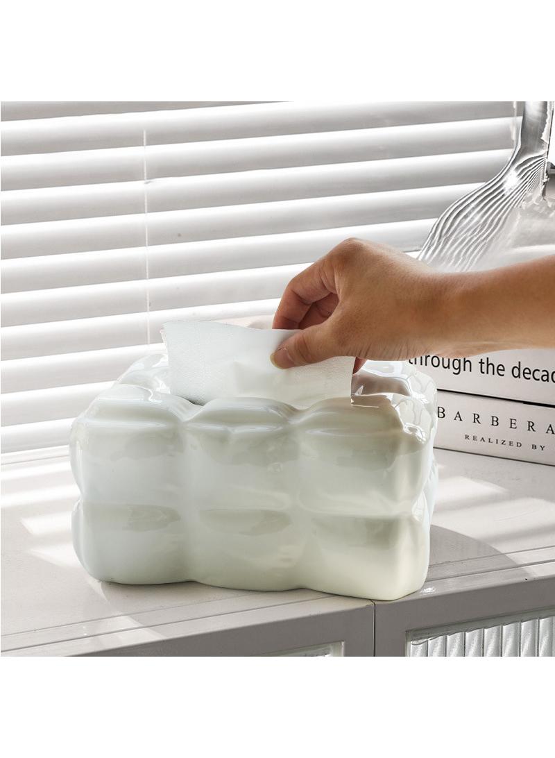 Y&D Ceramic Cube Cream Living Room Coffee Table Tissue Box Dining Room Desktop Household Advanced Creative Ornaments Light Luxury Style-White  - Image 2