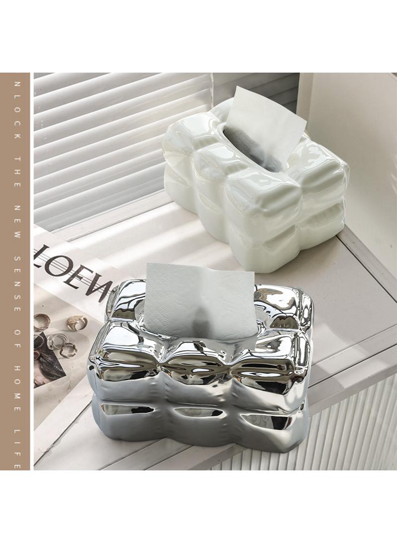 Y&D Ceramic Cube Cream Living Room Coffee Table Tissue Box Dining Room Desktop Household Advanced Creative Ornaments Light Luxury Style-White  - Image 3