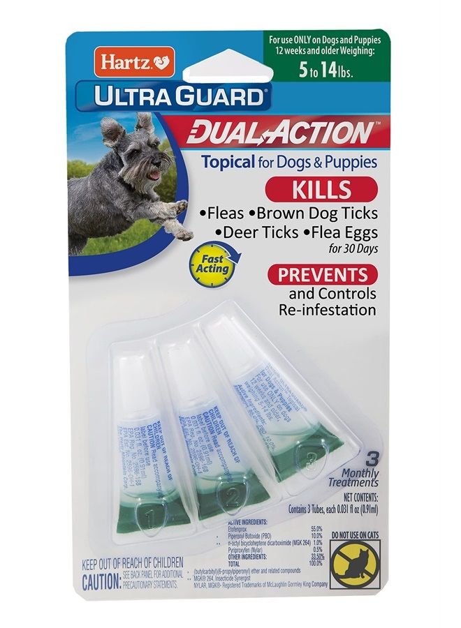 Hartz علاج الكلاب الموضعي من ألترا غارد ثنائي الفعل للبراغيث والقراد والوقاية من البراغيث والقراد، 3 أشهر، للكلاب من 5-14 رطل (عبوة من 3) - Image 1