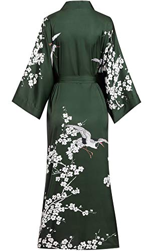 Aensso long lightweight soft silky robes for women, dark green floral bridal bridesmaid summer kimonos robe - Image 2