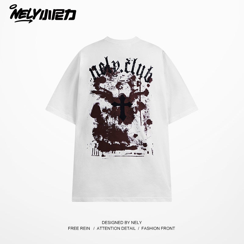 Ulzzang original fashion brand European and American ins dark mid-sleeved t-shirt printed short-sleeved American high street hip-hop half-sleeved bf - Image 2