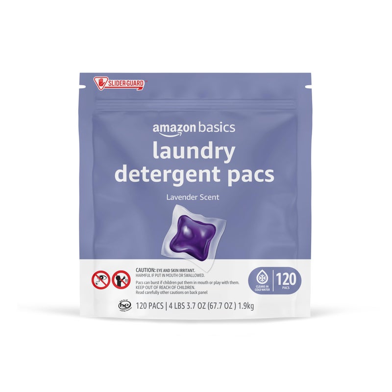 Amazon Basics Laundry Detergent Pacs, Lavender Scent, 120 Count (New Packaging) - Image 1
