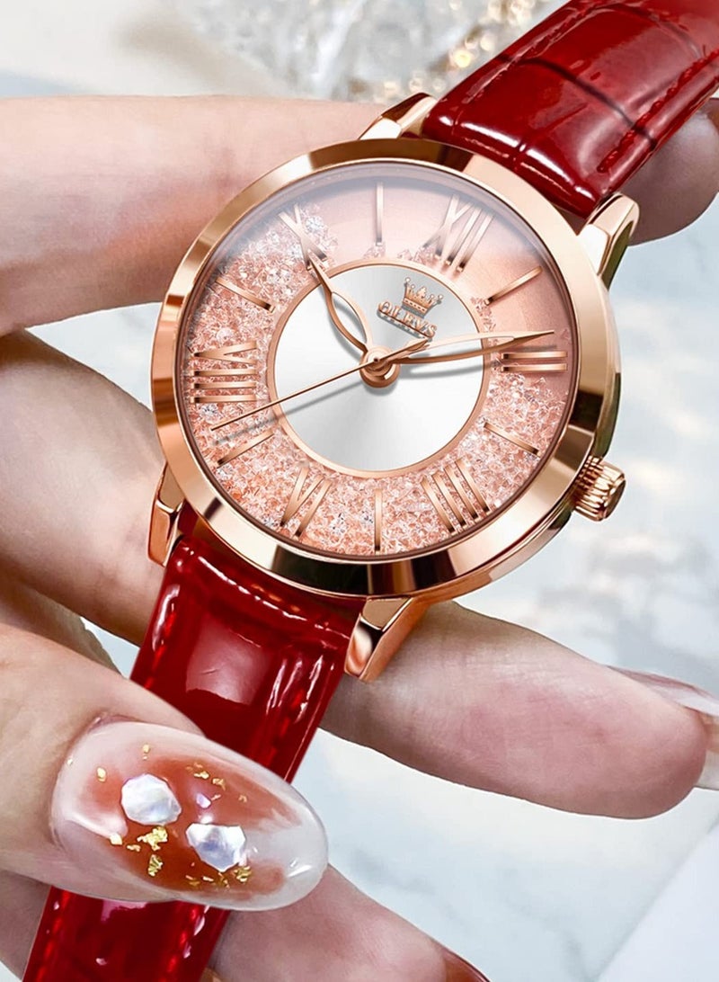 OLEVS Women's Elegant Formal Analog Quartz Leather Waterproof Quicksand Watch 5539 - Image 2