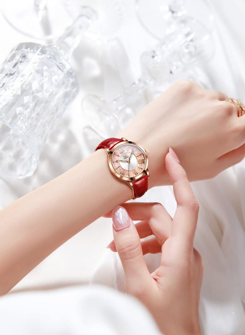 OLEVS Women's Elegant Formal Analog Quartz Leather Waterproof Quicksand Watch 5539 - Image 4