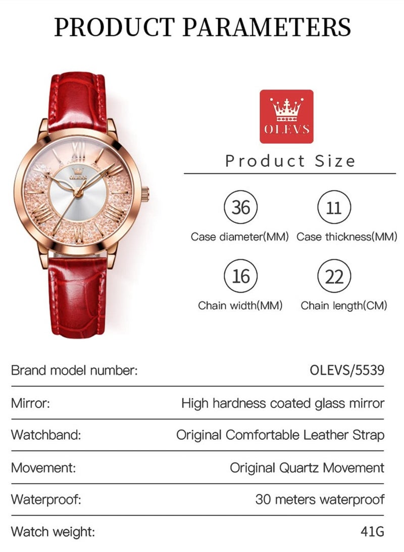 OLEVS Women's Elegant Formal Analog Quartz Leather Waterproof Quicksand Watch 5539 - Image 5