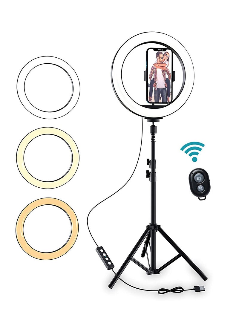 ليدين 10 "Selfie Ring Light Halo LED Circle Phone Holder Tripod Stand for iPhone Android Great for Live Stream Makeup Beauty Tiktok YouTube Video Recording Studio Photography Lighting - Image 1