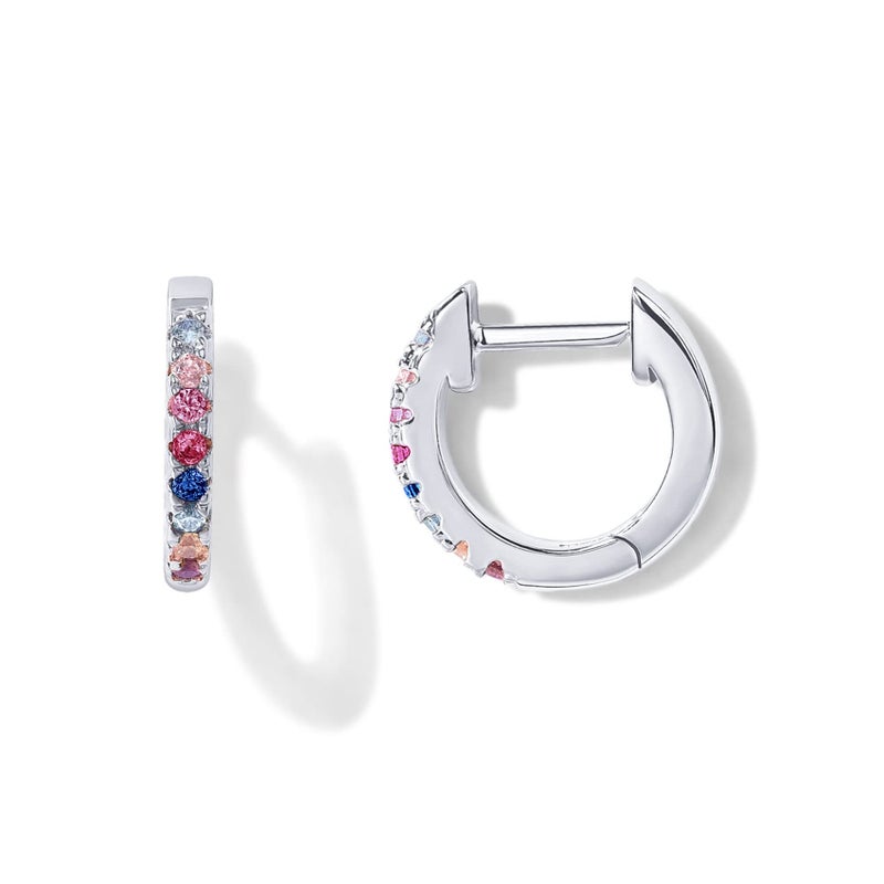 PAVOI 14K Gold Plated Sterling Silver Post Huggies | Cubic Zirconia Huggie Earrings for Women | Multi Colored Stones, White Gold - Image 1