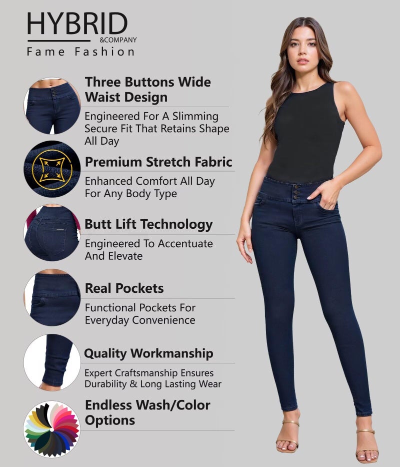 Hybrid & Company Women's Butt Lift Skinny High Waisted V3 Super Comfy Stretch Denim Pants P45070SKX Dark WASH 16 - Image 2