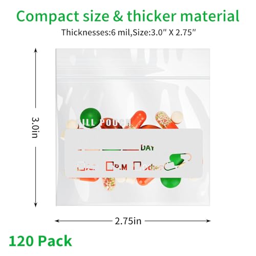 Urekt Pill Pouch Bags for Travel 120 Pack 6 Mil BPA Free Reusable Pill Bags 3 x 275 inch for Medicine with Write on Label Clear Ziplock Seal Waterproof AM PM Pill Baggies for Medicine Organizer - Image 5