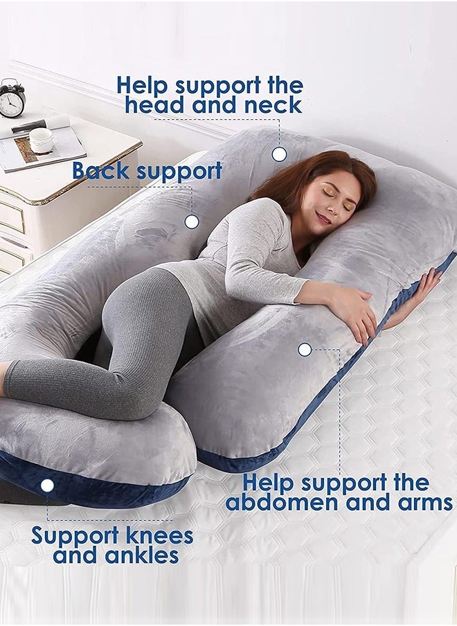 Eworld Full Body Pregnancy Pillow, U-Shaped Maternity Pillow for Legs, Back, Neck, Shoulders, Hips and Belly Support for Pregnant Women with Removable Cover, Blue and Grey  - Image 3