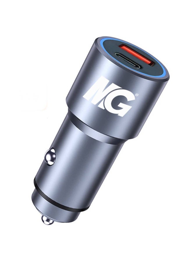 Dual Port Car Charger | USB-A Fast Charging Car Adapter | Compact In-Car Charger | Multi-Device Charging | Silver - Image 1