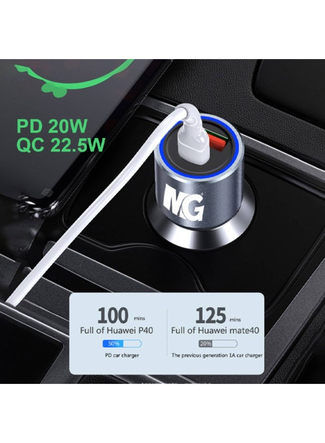 Dual Port Car Charger | USB-A Fast Charging Car Adapter | Compact In-Car Charger | Multi-Device Charging | Silver - Image 2