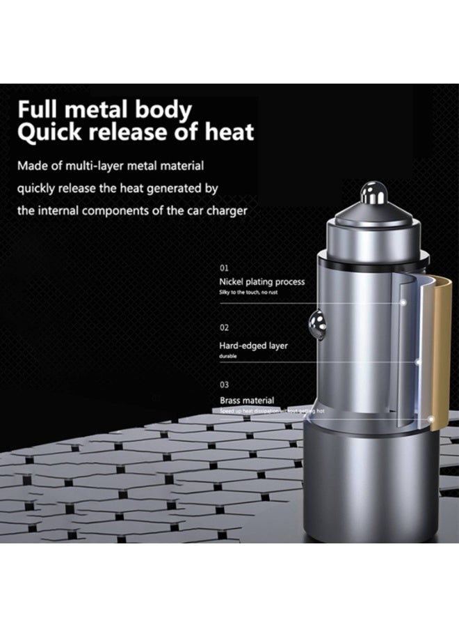 Dual Port Car Charger | USB-A Fast Charging Car Adapter | Compact In-Car Charger | Multi-Device Charging | Silver - Image 3