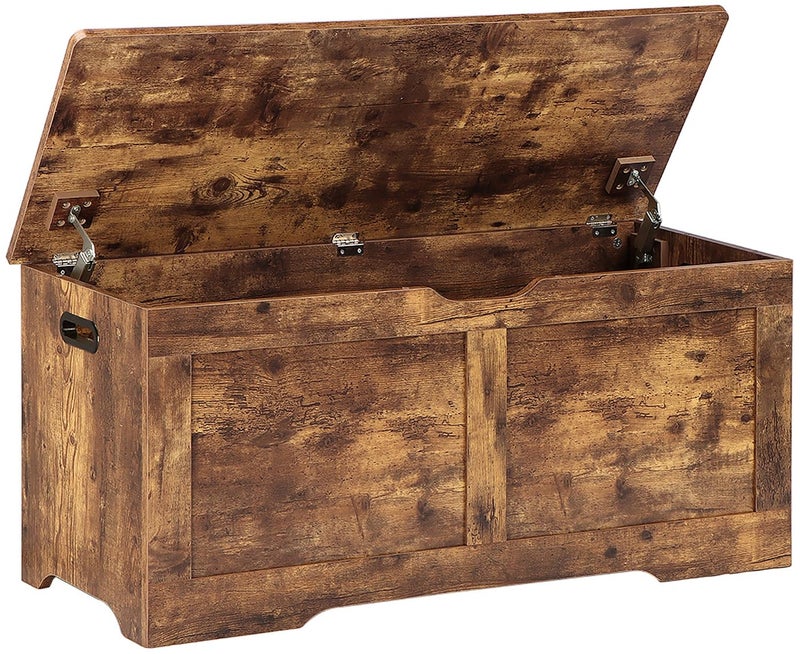 Timberer 394 Storage Chest Wooden Storage Bench Lift Top Toy Chest with 2 Safety Hinges Large Toy Box Entryway Bench for Living Room Bedroom Rustic Brown
