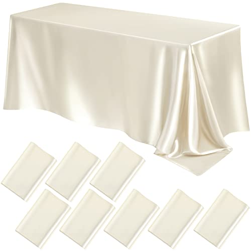 Lounsweer 8 Packs Satin Tablecloth 102 x 58 Inches Rectangle Table Cover Silk Smooth Fabric Party Table Cloth for Rectangle Parties, Holiday Dinner Wedding Banquet Decoration(Ivory) - Image 1