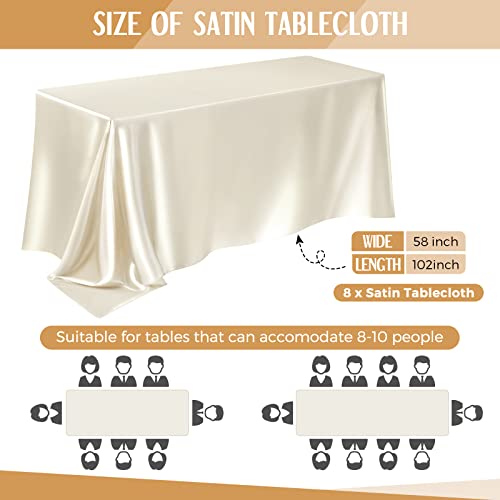 Lounsweer 8 Packs Satin Tablecloth 102 x 58 Inches Rectangle Table Cover Silk Smooth Fabric Party Table Cloth for Rectangle Parties, Holiday Dinner Wedding Banquet Decoration(Ivory) - Image 2