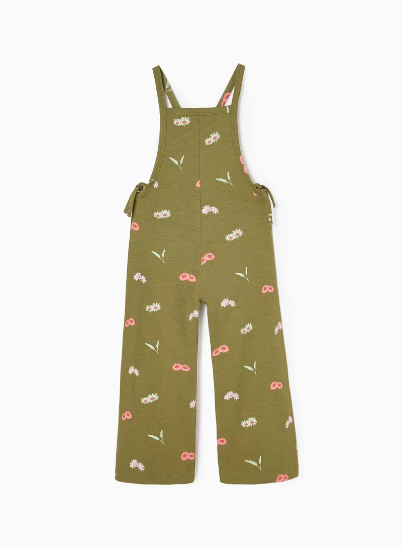 زيبي Cotton Floral Jumpsuit for Girls, Green