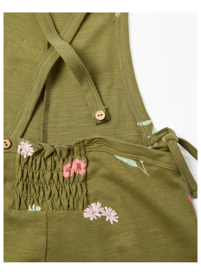 زيبي Cotton Floral Jumpsuit for Girls, Green
