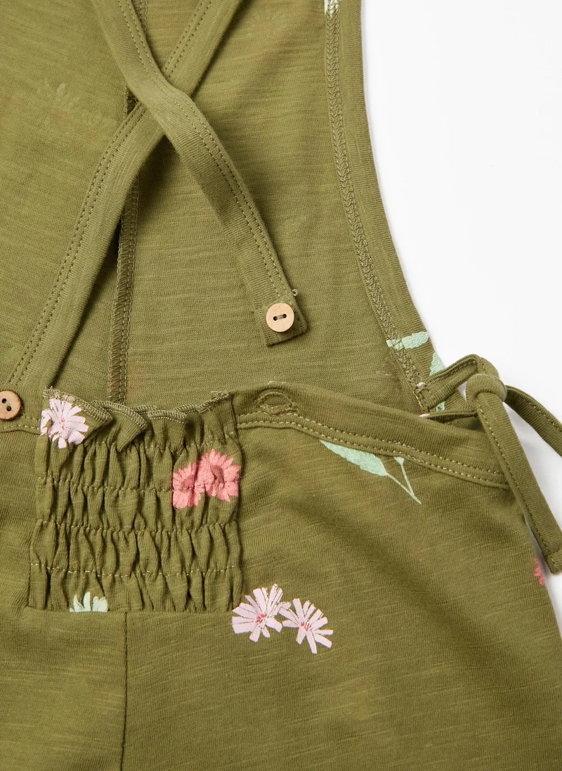 زيبي Cotton Floral Jumpsuit for Girls, Green