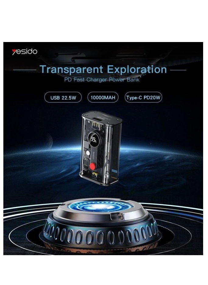 Yesido - Yesido YP35 High Quality Transparent Shell LED Display 10000mAh Power Bank - Image 1