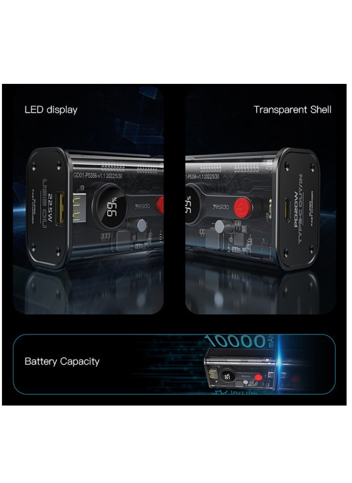 Yesido - Yesido YP35 High Quality Transparent Shell LED Display 10000mAh Power Bank - Image 1