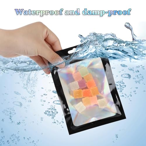 Jubobu 100 Pieces Proof Mylar Holographic Packaging Bags,Food Self Sealing Storage Bag with Clear Window Packaging,Resealable Storage Pouches for Candy, Cookies,Jewelry, Etc (Black, 7.5 X 12 CM) - Image 3