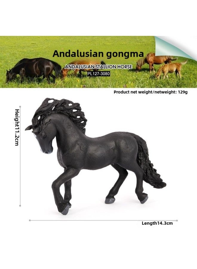 Simulation Solid Animal Model Wild Plastic Elephant Giraffe Horse Moose Leopard Children's Cognitive Toy Ornaments-Color:127-3080 Andalusian Gongma - Image 1