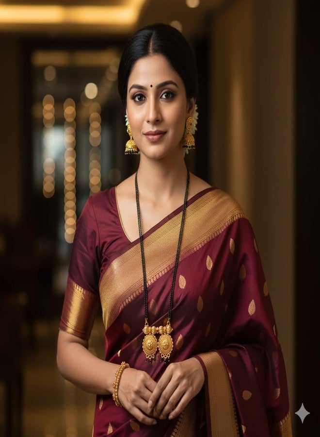 AAIKU Traditional Maharashtrian Wati Mangalsutra | Gold Plated Long Chain with Black Beads | Stylish Tanmaniya Nallapusalu Chains Pendant Necklace for Women & Girls (30 INCH-2 LINE) - Image 3