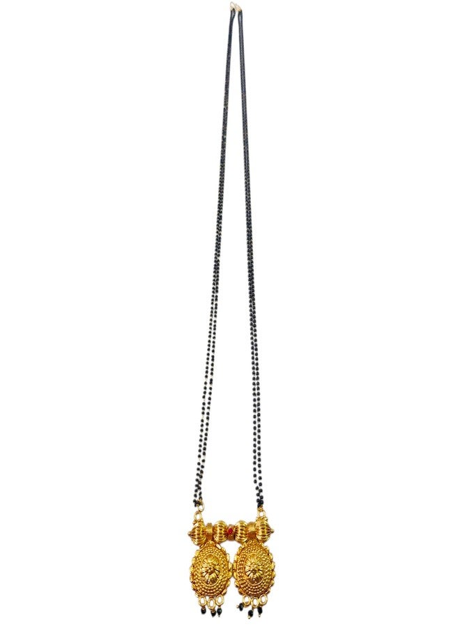 AAIKU Traditional Maharashtrian Wati Mangalsutra | Gold Plated Long Chain with Black Beads | Stylish Tanmaniya Nallapusalu Chains Pendant Necklace for Women & Girls (30 INCH-2 LINE) - Image 1