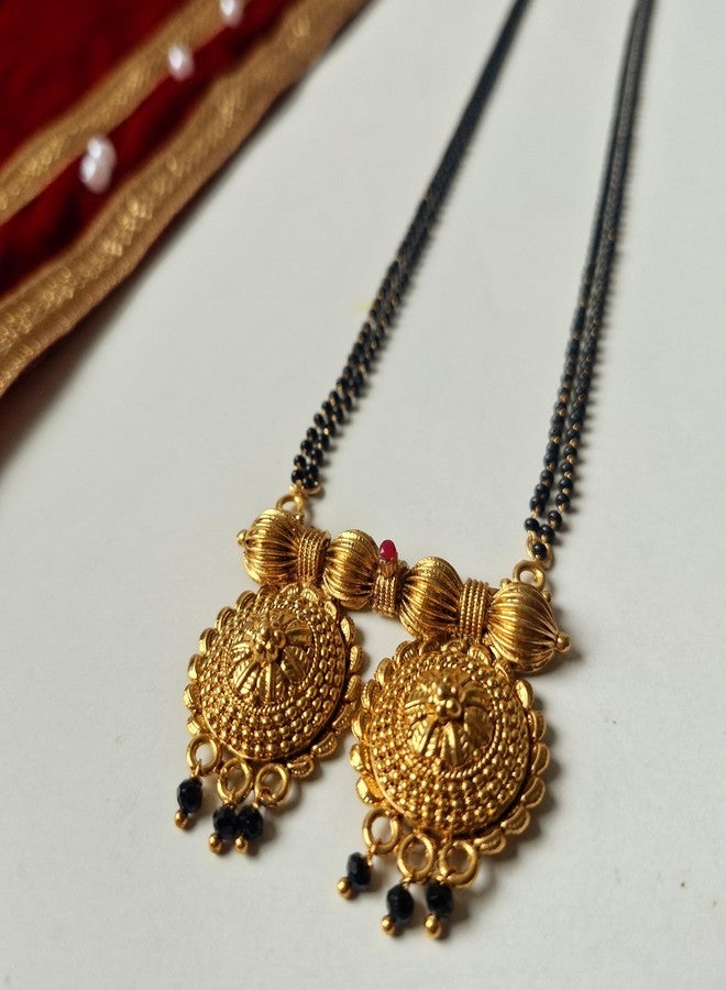 AAIKU Traditional Maharashtrian Wati Mangalsutra | Gold Plated Long Chain with Black Beads | Stylish Tanmaniya Nallapusalu Chains Pendant Necklace for Women & Girls (30 INCH-2 LINE) - Image 5