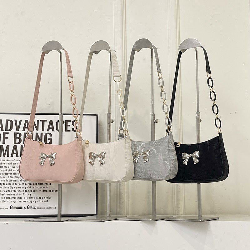 2025 Summer Women'S Shoulder Bag New High-End Popular Fashion Chain Bow Handbag Underarm Bag Korean Style - Image 3