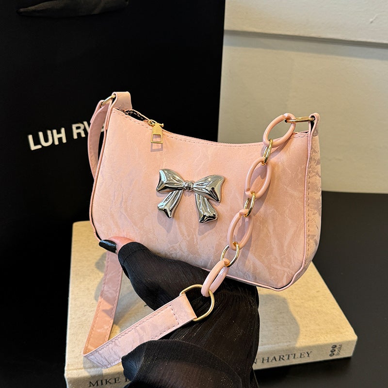 2025 Summer Women'S Shoulder Bag New High-End Popular Fashion Chain Bow Handbag Underarm Bag Korean Style - Image 5