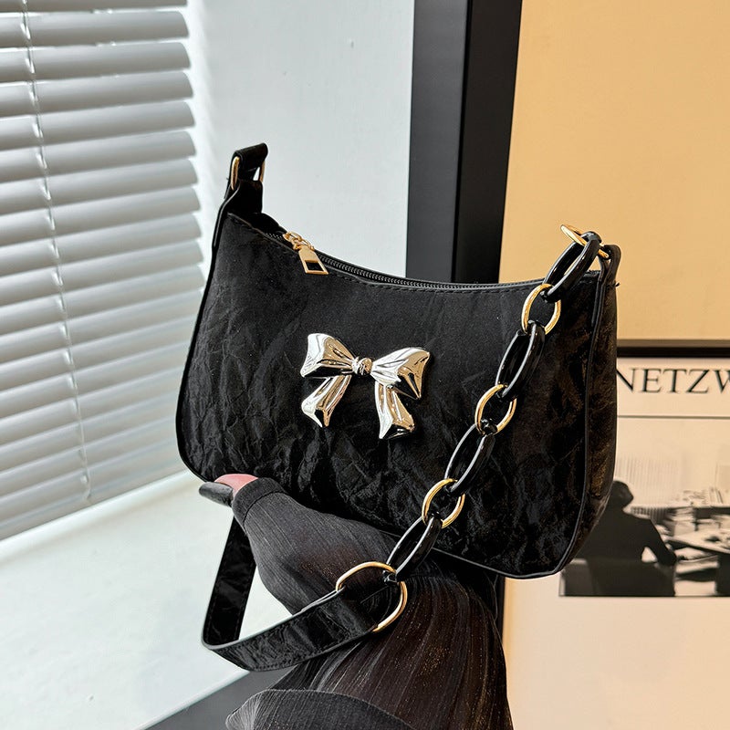 2025 Summer Women'S Shoulder Bag New High-End Popular Fashion Chain Bow Handbag Underarm Bag Korean Style - Image 4