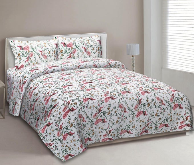 240 TC BEDSHEET FOR DOUBLE BED KING QUEEN SIZE BED ANOKHI PRINTS RAJASTHAN JAIPURI DESIGN INCLUDES 2 PILLOW COVERS 90 108 BIRDY PEACH