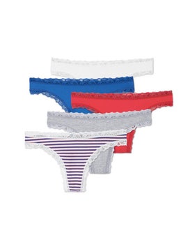 Women 5 Pcs Lace Thongs, White Combo