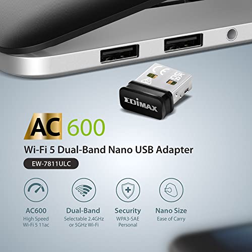 Edimax Wi-Fi 5 802.11ac Nano AC600 Dual-Band (2.4Ghz / 5Ghz) Adapter for PC USB Nano Dongle, Windows, Mac OS, Linux, EW-7811ULC - Image 4