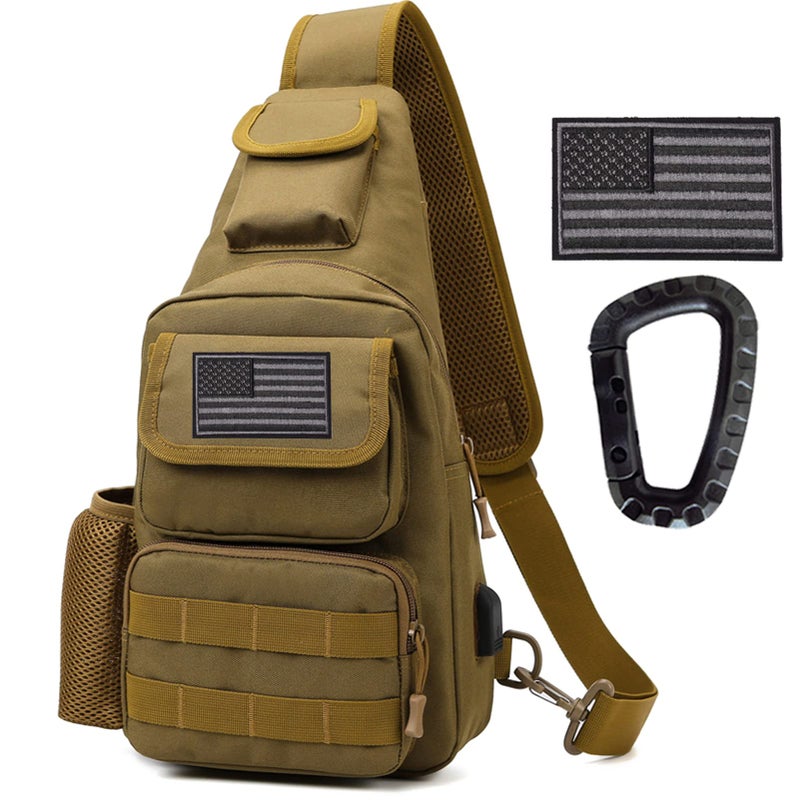 Novemkada Tactical Shoulder Bag 1000D Molle Military Backpack Outdoor Daypack Chest Pack Tan - Image 2