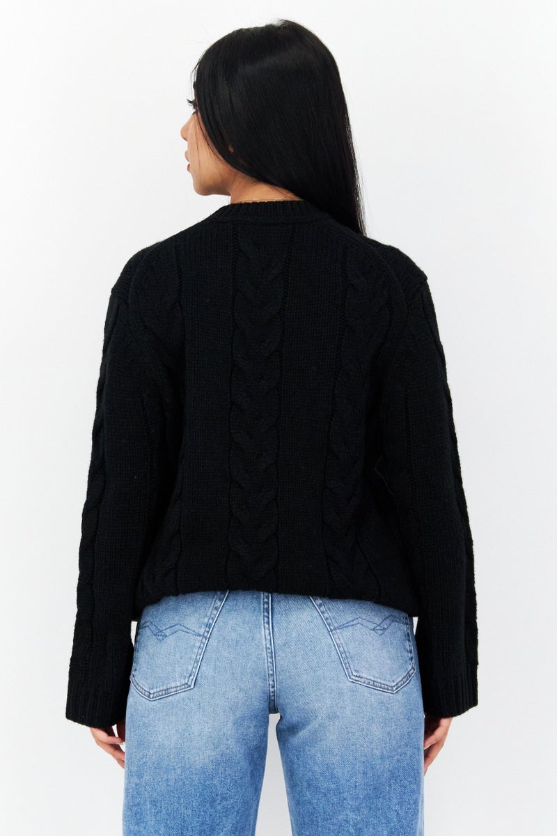 Lyle & Scott Women Crew Neck Long Sleeve Knitted Sweater, Black  - Image 3
