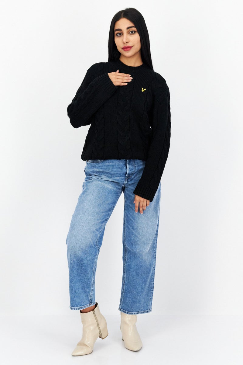 Lyle & Scott Women Crew Neck Long Sleeve Knitted Sweater, Black  - Image 2
