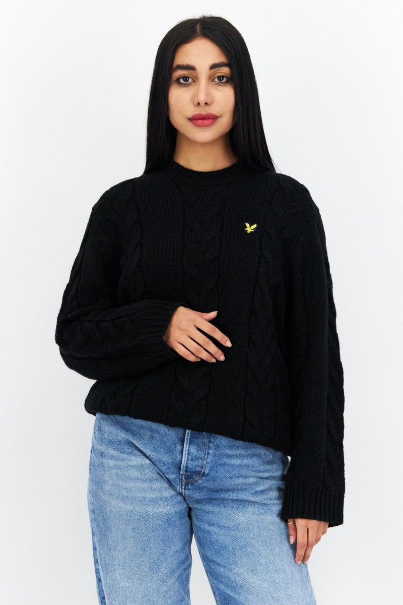 Lyle & Scott Women Crew Neck Long Sleeve Knitted Sweater, Black  - Image 1