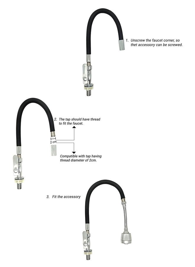 HYDERON Flexible Hose Extension with 2 Modes Water Saving Faucet for Kitchen Sink – Water Faucet Sprayer, Flexible Tap Extension for Kitchen Sink (Standard Size, Silver) - Image 5