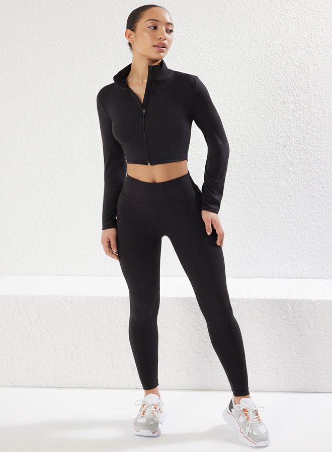 trendyol Black Soft Brushed Fabric ZipUp Knitted Sports Jacket/Sweatshirt - Image 3