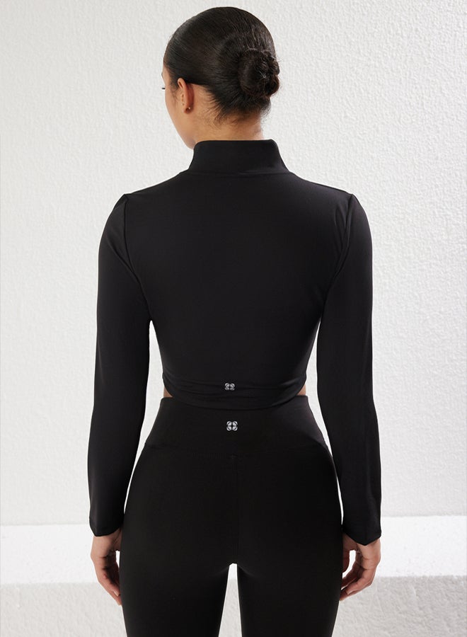 trendyol Black Soft Brushed Fabric ZipUp Knitted Sports Jacket/Sweatshirt - Image 5