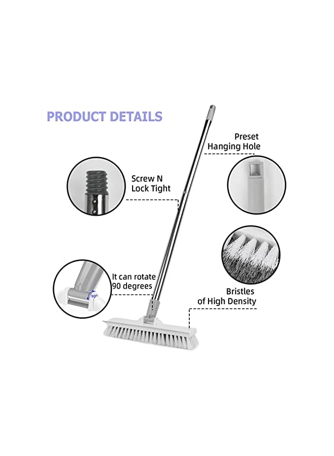 promass Floor Scrub Brush, Long Handle Stiff Bristle Brush, Tub and Tile Brush 2 in 1 Scrape and Brush Scrubber Adjustable 120° Rotatable for Cleaning Bathroom, Patio, Kitchen, Wall, Deck - Image 3