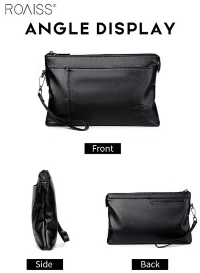 roaiss Fashionable Business All-Match Clutch Bag For Men'S Daily Commuting Work Pu Leather Zipper Opening And Closing Multi-Pocket Envelope Bag - Image 5